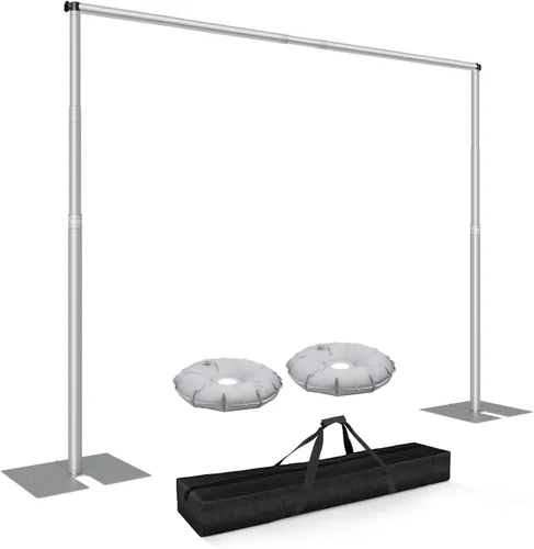 Miniatura 9 de Kit de soporte de fondo de tubo y cortina de 10 x 10 pies, soporte ajustable resistente con bolsa de transporte, marco de fondo de metal para Negro
