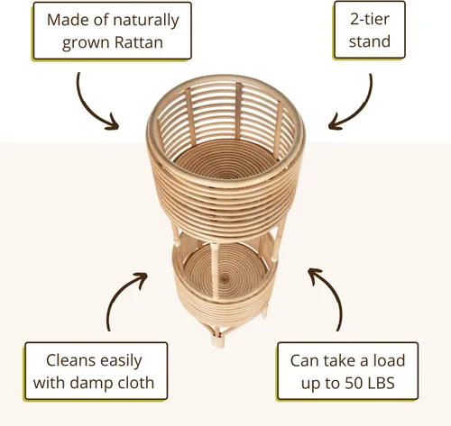 Miniatura 5 de KOUBOO Soporte para plantas de ratán de dos niveles, maceta natural, grande, marrón