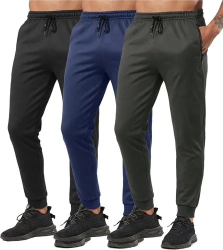 RPOVIG Pantalones deportivos para hombre, paquete de 3 bolsillos con cremallera, pantalones deportivos para hombre, ropa de entrenamiento atlético,