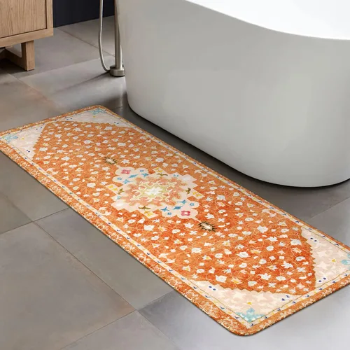 Miniatura 13 de Uphome Alfombra de baño vintage, azul, bohemio, antideslizante, oriental, suave, lavable a máquina, lindas alfombras de baño tribales florales
