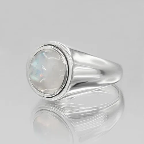 Miniatura 4 de Anillo de plata de ley con luna creciente celta con piedra lunar arcoíris (tallas 4-15)