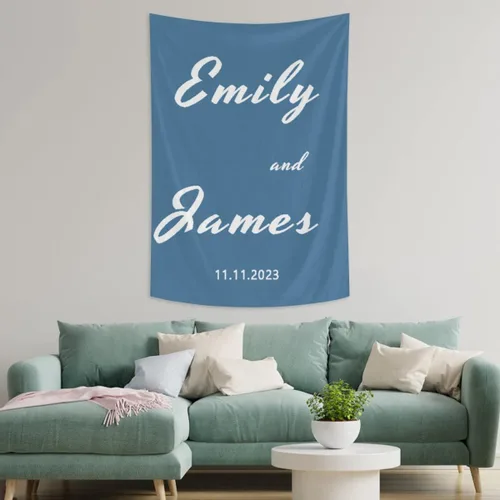 Miniatura 2 de Tapiz de boda personalizable con nombre y foto, colgante de pared personalizado para boda, tapiz de pared personalizado, decoración del hogar, tapiz