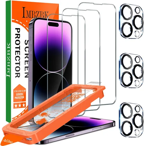 IMBZBK [Eliminación automática de polvo] Paquete de 3 protectores de pantalla para iPhone 14 Pro Max [6.7 pulgadas], película compatible con fundas,