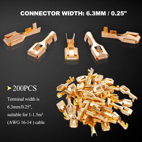 Miniatura 5 de Twidec /200 unids 0.248 in conector de pala hembra terminales de empalme rápido conector de alambre no aislado para relé de cableado eléctrico