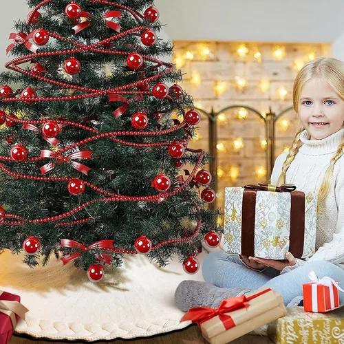Miniatura 5 de NIBESSER Falda blanca para árbol de Navidad, falda de árbol de piel sintética de 48 pulgadas, alfombra de árbol de lentejuelas con plumas doradas