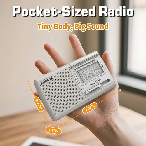 Miniatura 4 de XHDATA D219 Radios Portátiles AM FM con Fuerte Recepción Diseño Compacto, Pequeña Radio Transistor Operada con Pilas (AA) Altavoz de Sonido Claro