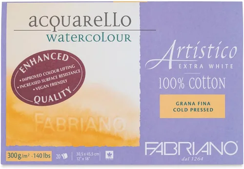 Miniatura 3 de Fabriano Artistico Acquarello, extra blanco, grano fino, prensado en frío, 9.1 x 12.0 in, 20 hojas, 10.58 oz/m², cartón para acuarelas
