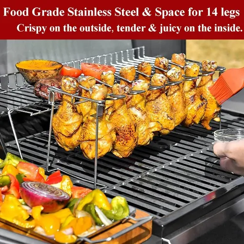 Miniatura 2 de Triceratops 2 paquetes de rejilla para parrilla, estante para patas y alas de pollo, soporte de asador de acero inoxidable con 14 ranuras