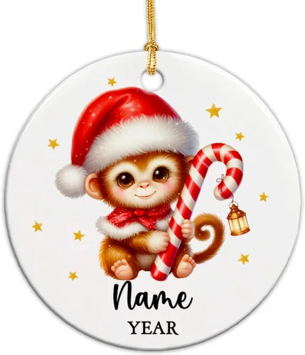 Miniatura 20 de Adorno personalizado de reno para la primera Navidad, adornos de cerámica de reno bebé para árbol de Navidad 2025, adorno de Navidad del primer