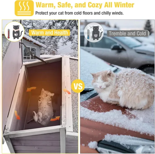Miniatura 4 de Aivituvin Casa de gatos al aire libre resistente a la intemperie con dos pisos, refugio para gatos salvajes con puertas de escape, madera maciza