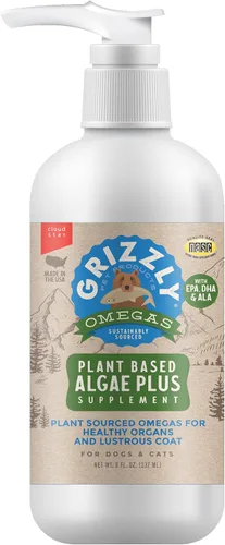 Grizzly Pet Products Algal Plus Omega 3-6-9 Suplemento alimenticio para perros y gatos, botella de 8 onzas