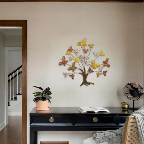 Miniatura 6 de dreamskip Arte de pared de árbol de la vida, decoración de pared grande para exteriores de 28 pulgadas con mariposa, arte de pared de metal hecho a