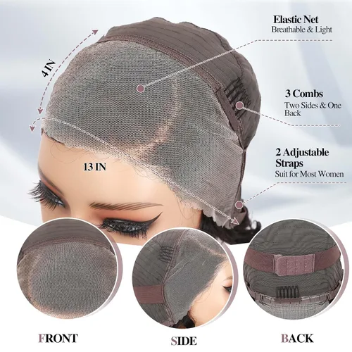 Miniatura 8 de WIGER Peluca de cabello humano rizado con corte precortado, corto y rizado, encaje frontal de 8 pulgadas, sin pegamento, encaje HD de 13 x 4