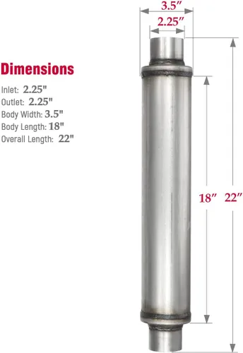 Miniatura 4 de Upower Silenciador de escape de entrada/salida de 2.25", longitud del cuerpo de 18", longitud total de 22", silenciador resonador de 2 1/4 pulgadas