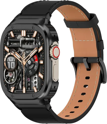 Miniatura 15 de SUPLINK Correa de cuero con funda de acero inoxidable para Apple Watch Ultra 3/2/1 y SE 3/2/1 y Series 11 10 9 8 7 6 5 4 3 2 1 1.929 in 1.811 in