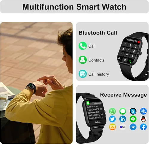 Miniatura 7 de WSQ Relojes inteligentes para hombres y mujeres, reloj deportivo con pantalla HD 2.04, reloj deportivo con voz AI ChatGpt 3 bandas, contador