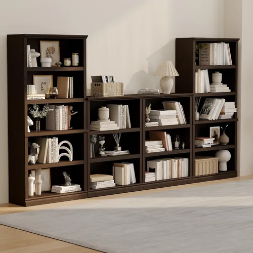 Miniatura 5 de blini Estantería Alta de 5 Baldas con Libreros de Madera, 33 Pulgadas de Ancho, Estante de Piso para Exhibición y Almacenamiento, 70 Pulgadas