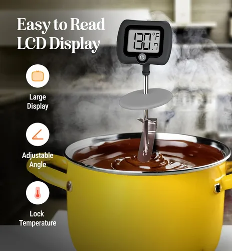 Miniatura 6 de Termómetro digital de dulces con clip para olla, sonda de acero inoxidable de 10 pulgadas de largo, termómetro de cocina de lectura instantánea