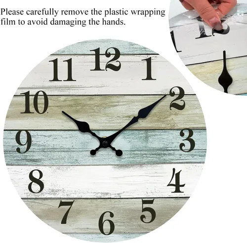 Miniatura 4 de Reloj de pared silencioso sin tictac, relojes de madera, funciona con pilas, 8 pulgadas, pequeño, estilo campestre retro rústico y de playa