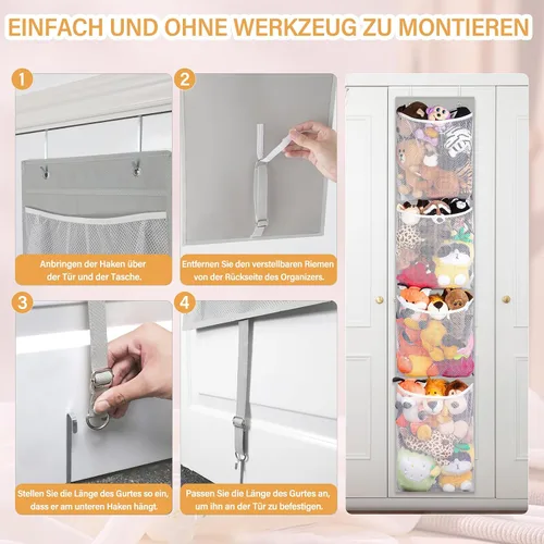 Miniatura 7 de Woodoulogy Almacenamiento de animales de peluche sobre la puerta, organizador de juguetes colgantes, muñeco de peluche y oso para bebé, idea