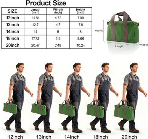 Miniatura 2 de Bolsa de herramientas pequeña de 12 pulgadas, bolsa de almacenamiento de herramientas de lona, gran capacidad, multiusos, con cremallera, bolsa Verde