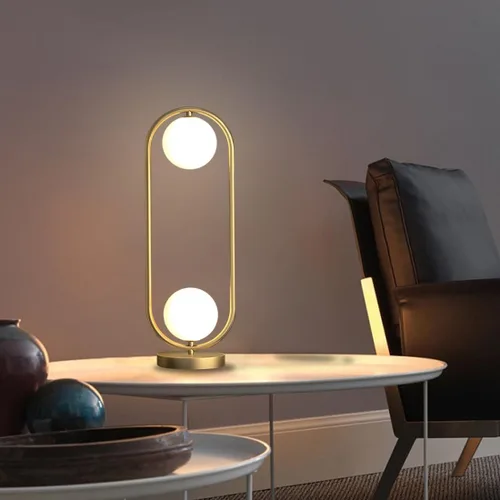 Miniatura 2 de Lámpara de mesa de cristal de 2 luces, lámpara de escritorio de latón dorado con cable enchufable, lámpara de lectura moderna de mediados de siglo