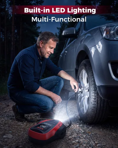 Miniatura 7 de Inflador de neumáticos, compresor de aire portátil, bomba de aire CC/CA para neumáticos de automóvil de 12 V CC y otros inflables en casa 110 V CA