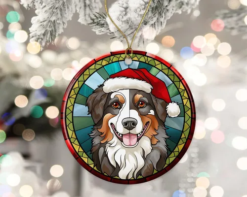 Miniatura 2 de Adorno de cerámica con vitrales de Navidad de pastor australiano, adorno colgante para árbol de Navidad, adorno de vitral de perro, adorno religioso