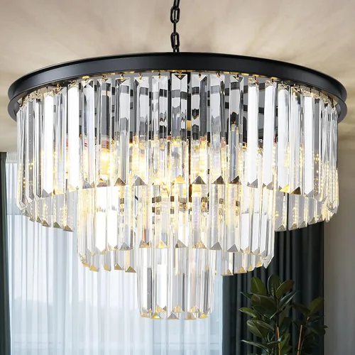 Miniatura 15 de Candelabro rectangular dorado de 31.5 pulgadas – Colgante de cristal moderno de lujo de 8 luces con altura ajustable, lámpara para comedor, isla