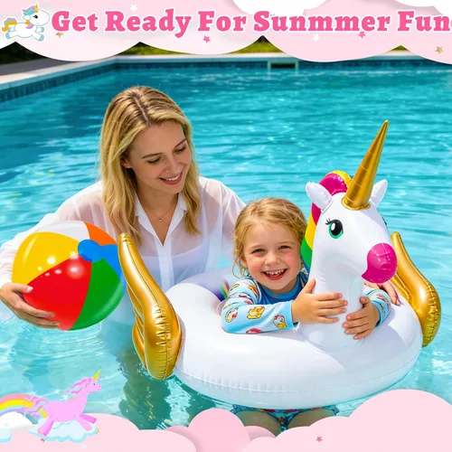 Miniatura 6 de Flotador de alberca iGeeKid, unicornio inflable, para natación, anillo de paseo, para fiestas, juguetes de verano, para playa, para niño de 3 a 12