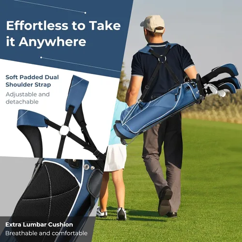 Miniatura 7 de Bolsa de golf portátil para palos de golf con 4 divisores de direcciones, 4 bolsillos, correas de hombro ajustables, bolsa de golf para lápices