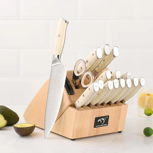 Miniatura 6 de NANFANG BROTHERS Juego de cuchillos de cocina de Damasco de 19 piezas con bloque, mango ergonómico ABS para juego de cuchillos de chef, afilador