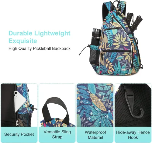Miniatura 6 de Sucipi Pickleball Bag - Men's & Women's Pickleball Backpack, Adjustable Sling Bag w/Fence Hook/Large Capacity/Safety Pocket Púrpura (Purple Leaf)