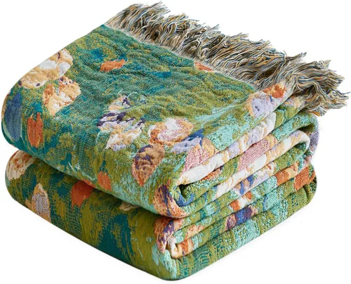 Miniatura 31 de Manta Decorativa Bohemia - Mantas Decorativas de Algodón 100% Suave y Transpirable, 50"x60" Colcha de Algodón Muselina Ligera de 4 Capas, Estampado