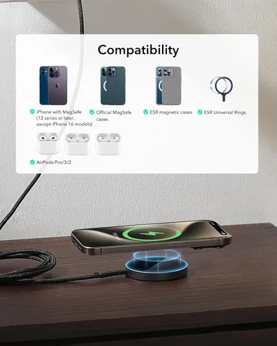 Miniatura 7 de ESR para cargador Magsafe, cargador inalámbrico de 15 W, almohadilla de carga inalámbrica para iPhone 15/14/13/12, AirPods 4/3/Pro/Pro 2, Galaxy