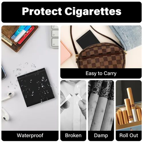 Miniatura 6 de Caja de cigarrillos de cuero delgada portátil para sostener 10 cigarrillos de tamaño regular - Caja de cigarrillos de cuero de acero inoxidable