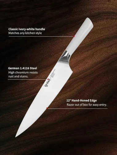 Miniatura 2 de Cuchillo de chef de 8 pulgadas, cuchillo de cocina alemán de acero inoxidable de alto carbono con mango blanco ergonómico, cuchillo de cocina