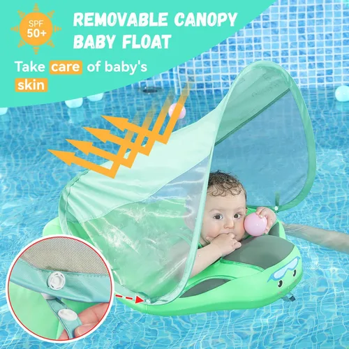 Miniatura 3 de GENTEACO Mambobaby Flotador de natación para bebé con toldo, flotador no inflable para piscina infantil con cola, de 3 a 24 meses, evita voltearse