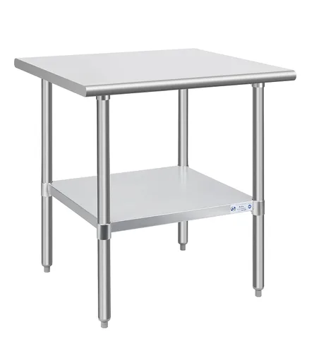 Miniatura 24 de Mesa de acero inoxidable para preparación y trabajo, con ruedas giratorias, mesa resistente, comercial NSF, con estante inferior y protector