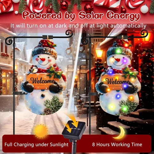 Miniatura 3 de Bandera de Navidad iluminada para jardín de 22 x 13, 8 modos de doble cara, decoraciones solares de Navidad al aire libre con bandera LED