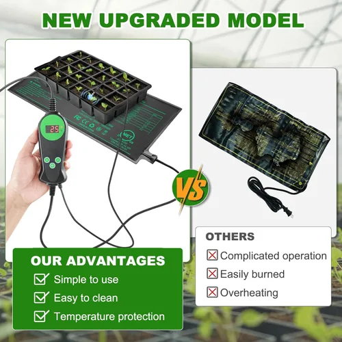 Miniatura 6 de Tapete térmico de plántulas con termostato integrado, paquete de 2 unidades, 10 x 20.75 pulgadas, almohadilla térmica impermeable para plantas