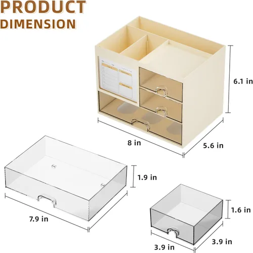 Miniatura 3 de Marbrasse Organizador de Escritorio con 3 Cajones, Soporte Multifuncional para Lápices y Bolígrafos para Escritorio, Organizador de Escritorio