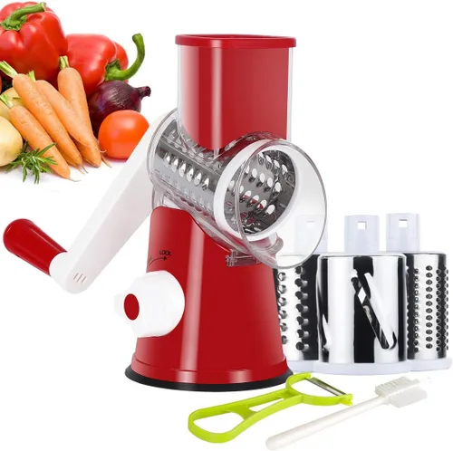 Miniatura 22 de Ourokhome rallador giratorio de queso con manivela manual, triturador de cocina con rebanador de mandolina de velocidad y raspador de hielo con Negro