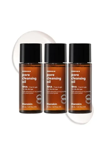 Hanskin BHA - Aceite limpiador de poros, tamaño de prueba de muestra, juego de mini removedor de maquillaje de tamaño de viaje, limpiador suave de