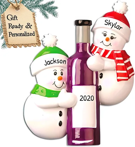 Adorno personalizado en 3D de nuestra primera Navidad 2025 | Adornos personalizados de muñeco de nieve para parejas, amantes del vino, adorno para