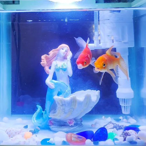Miniatura 9 de Figuritas de sirena, adorno de acuario, resina, estilo mediterráneo, sirena, princesa, manualidades, estatua, organizador de almacenamiento de Azul
