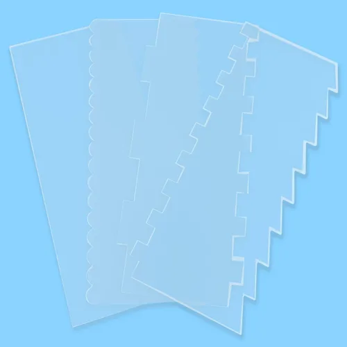 Miniatura 7 de Juego de 4 raspadores grandes de acrílico transparente para pasteles, raspador alisador de pasteles, peine de contorno de bordes con rayas