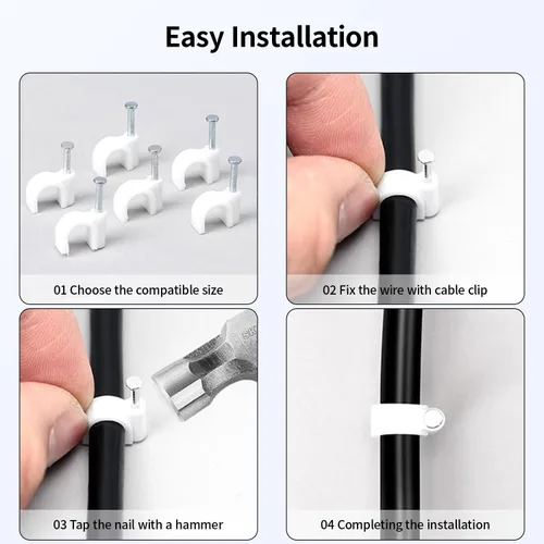 Miniatura 6 de LeMotech 200 clips de cable de 5/6/8/0.394 in, abrazaderas coaxiales de uñas para gestión de cables RG6 RG59 CAT5 CAT6 RJ45 abrazaderas coaxiales