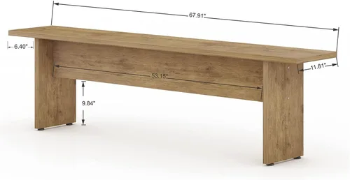 Miniatura 4 de Manhattan Comfort Nomad - Juego de comedor de 3 piezas para 6 personas con mesa de cocina moderna y 2 bancos, muebles de granja con acabado de grano
