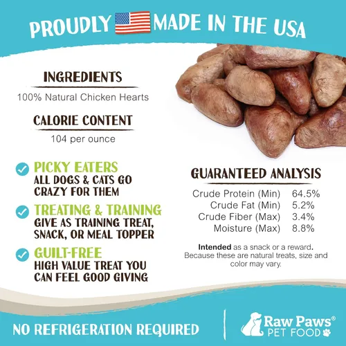 Miniatura 4 de Raw Paws Corazones de pollo liofilizados enteros para perros y gatos, 4 onzas enteras - Hecho en Estados Unidos - Golosinas de pollo liofilizadas